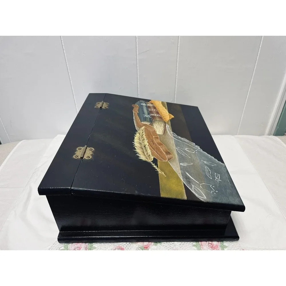 Wood Slant Lap Writing Portable Desk Box Tole Calligraphy Folk Art Shakespearean